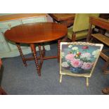 A VINTAGE OAK OVAL TILT-TOP TABLE/SCREEN AND ANOTHER SCREEN (2)