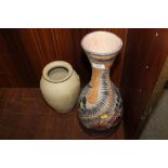 A LARGE HAND PAINTED VASE, TOGETHER WITH A SMALLER EXAMPLE (2)