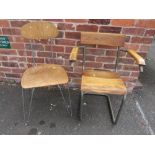TWO MODERN INDUSTRIAL STYLE METAL AND WOOD CHAIRS