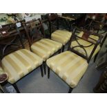 A HARLEQUIN SET OF SIX 19TH CENTURY MAHOGANY SHERATON STYLE DINING CHAIRS