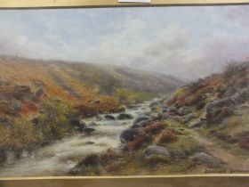 A PAIR OF GILT FRAMED AND GLAZED WATERCOLOURS OF MOORLAND SCENES SIGNED BURLEIGH YOUNGER LOWER RIGHT