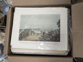 A BOX OF UNFRAMED F.W.WHEATLEY PRINTS AND OTHER UNFRAMED PRINTS TO INCLUDE JANE LAHIVE EXAMPLES