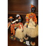 THREE WEST AFRICAN EWE KENTI COVERED CLOTH DOLLS FROM GHANA - TALLEST 54 CM