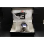 A BOXED SWISS BALANCE BLUE DIAL WRISTWATCH