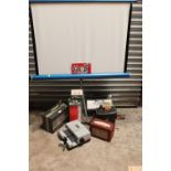 QUANTITY OF PROJECTION EQUIPMENT 8MM SPLICER ROBERTS RADIO AND PROJECTOR SCREEN PLUS A SELECTION