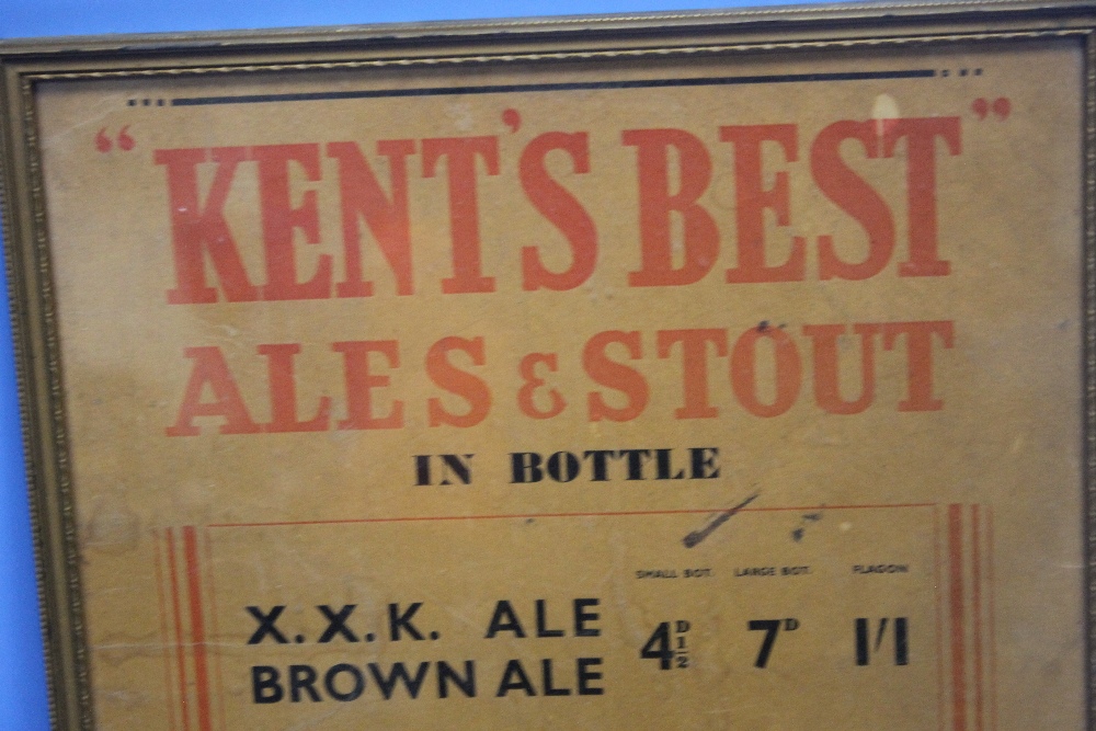 A "GEORGE BEER & RIGDEN LTD." FRAMED ORIGINAL ADVERTISING SHOWCARD PRICE LIST FOR ALE & STOUT, 33 - Image 3 of 5