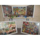 FIVE FRAMED 1000 PIECE JIGSAWS AND THREE NEW BOXED JIGSAWS