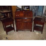A REPRODUCTION WRITING BUREAU AND TWO OCCASIONAL SIDE TABLES