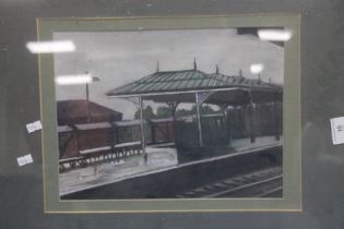 A GUY WORSDELL SIGNED GOUCHE AND PASTEL OF SKIPTON STATION, 58 X 42 CM