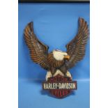 A WOOD AND RESIN HARLEY DAVIDSON EAGLE WALL PLAQUE