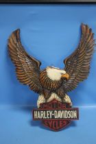 A WOOD AND RESIN HARLEY DAVIDSON EAGLE WALL PLAQUE