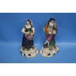 A PAIR OF ANTIQUE DERBY MUSICIAN FIGURES A/F