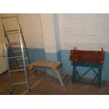 AN ALUMINIUM STEP LADDER, A BLACK & DECKER WORKMATE AND A FOLD UP ALUMINIUM WORK STEP (3)