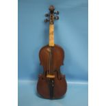 AN ANTIQUE VIOLIN AND BOW A/F