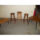 THREE RETRO STOOLS AND SIDE TABLE
