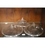 THREE VICTORIAN GLASS SMOKED DOMES WITH FOLDED RIMS