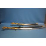 TWO SAMURAI SWORDS 119 AND 88 CM LONG, DRAGON'S HEAD HANDLES