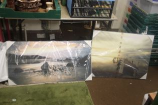 TWO MODERN OIL CANVASES, 100 X 50 CM AND 80 X 60 CM, "SALAMANDER BAY" AND "WHISTLING SANDS AT
