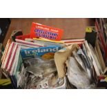 A BOX OF ASSORTED MAPS, STAMPS ETC