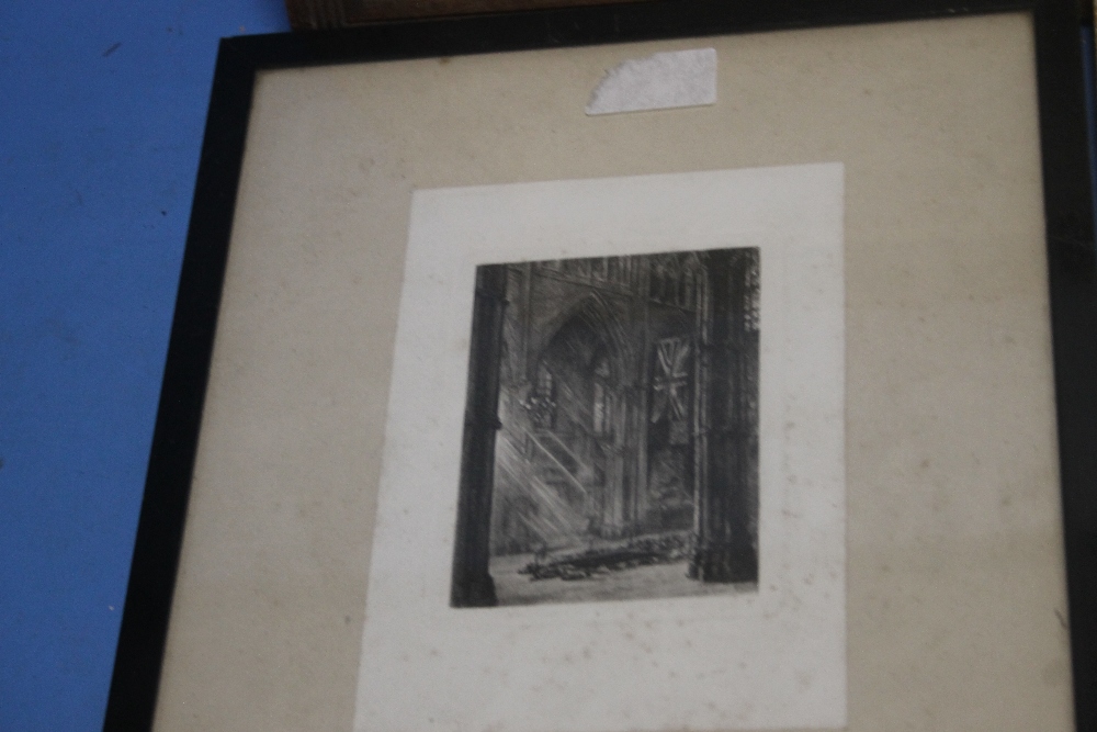 THREE FRAMED ENGRAVINGS TO INCLUDE 'THE FERRY' BY J. GALE, ' A CHURCH INTERIOR', A. YANN AND A - Image 3 of 4