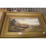 AN OIL ON BOARD IN GILT FRAME OF A COUNTRYSIDE SCENE, SIGNED T. KENDRICK, 68 X 47.5 CM