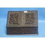 AN ANTIQUE ANGLO INDIAN CARVED WOOD STATIONARY BOX WITH FITTED DRAWER