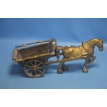 A BRASS HORSE AND CART FIGURE