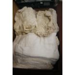 A CASE OF VINTAGE LINEN, TOWELS ETC., CASE NAMED MORITZ MADLER, LEIPZIG