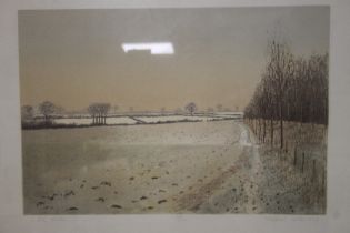 A LIMITED EDITION PRINT BY MICHAEL CARLO DATED 1979 ENTITLED "LAKE WALK" 108/200, 71 X 55 CM