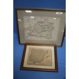TWO FRAMED ANTIQUE MAPS OF SPAIN, ROLLIN 1741 AND DE LA MARCHE 1838, 57 X 44.5 CM AND 40.5 X 33.5 CM