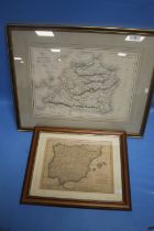 TWO FRAMED ANTIQUE MAPS OF SPAIN, ROLLIN 1741 AND DE LA MARCHE 1838, 57 X 44.5 CM AND 40.5 X 33.5 CM