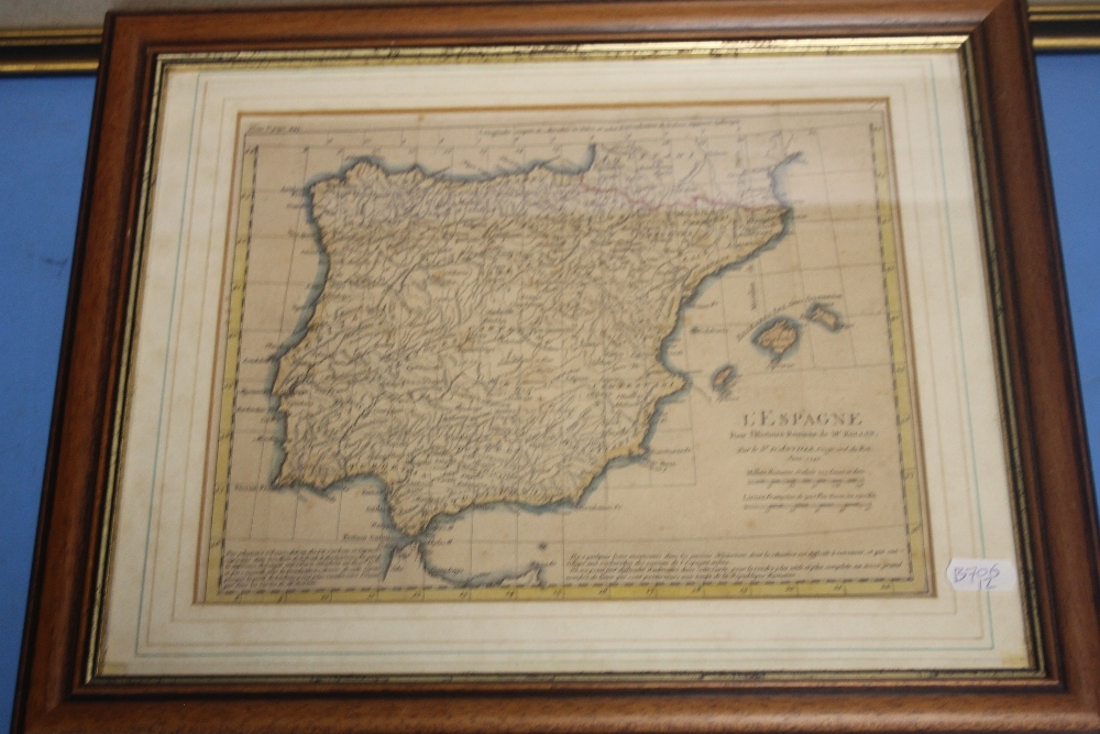 TWO FRAMED ANTIQUE MAPS OF SPAIN, ROLLIN 1741 AND DE LA MARCHE 1838, 57 X 44.5 CM AND 40.5 X 33.5 CM - Image 3 of 3