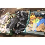 THREE TRAYS OF CLOTHING, BOOTS, SHOES, BLANKETS AND A PETER RABBIT COSTUME AGED 3-4 (TRAYS NOT