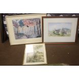 THREE WATERCOLOURS TO INCLUDE TINTERN ABBEY BY STUART HUDSON 48 X 38 CM, ETC.