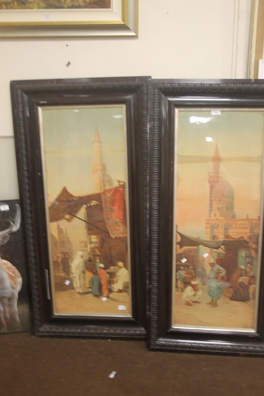 TWO FRAMED PRINTS OF CONTINENTAL SCENES, 126.5 X 63 CM (2)