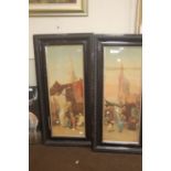 TWO FRAMED PRINTS OF CONTINENTAL SCENES, 126.5 X 63 CM (2)