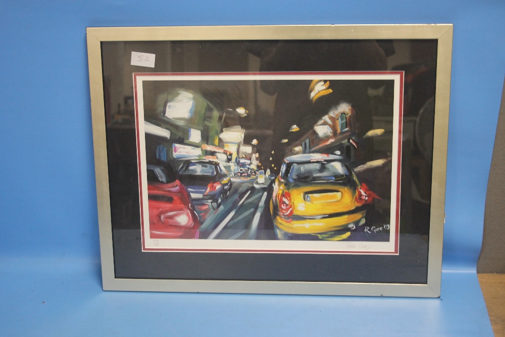 A FRAMED AND GLAZED PRINT OF A CITY STREET SCENE SIGNED LOWER RIGHT ROSS GEE 57 CM X 44.5 CM - Image 2 of 4