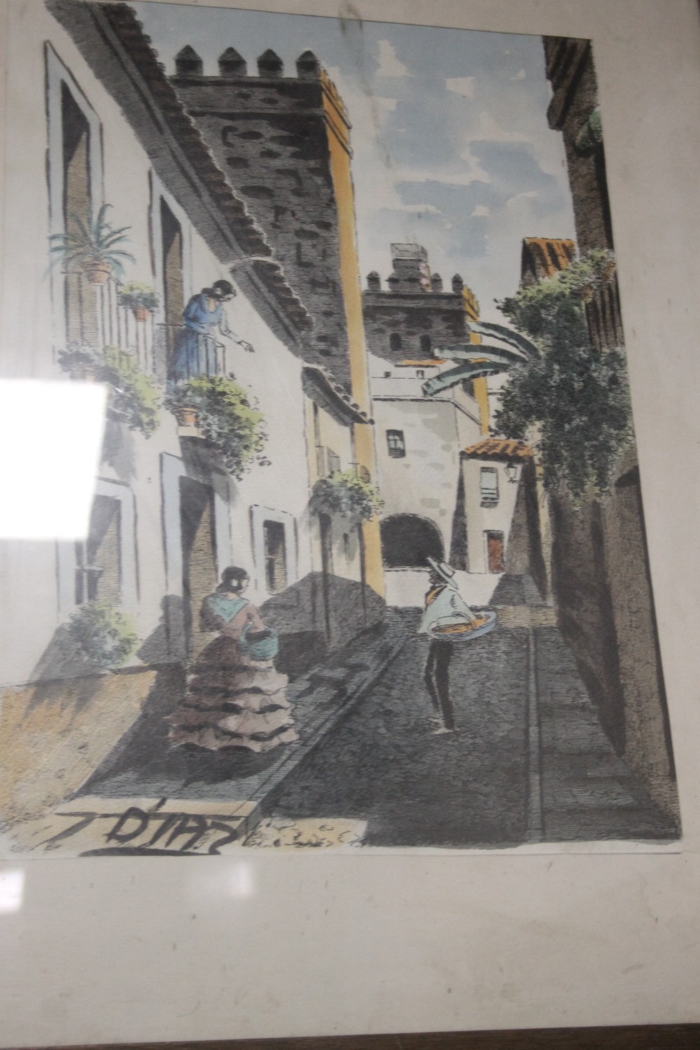 A FRAMED AND GLAZED STREET SCENE SIGNED "DIAZ" 58 X 44 CM (5588A) - Image 2 of 2