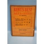 A "GEORGE BEER & RIGDEN LTD." FRAMED ORIGINAL ADVERTISING SHOWCARD PRICE LIST FOR ALE & STOUT, 33