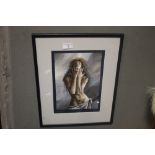 A FRAMED PRINT OF A FEMALE NUDE SIGNED V. SHUKSHIN, 44 X 35 CM