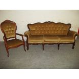 A ROCOCO STYLE THREE SEATER SOFA AND ONE MATCHED CHAIR