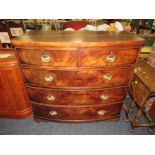 A 19TH CENTURY MAHOGANY BOW FRONTED CHEST OF FIVE DRAWERS, H 100 CM, W 106 CM