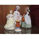 FOUR ROYAL DOULTON FIGURINES CONSISTING OF THE BRIDESMAID HN2148, THE SNOWMAN COLLECTION JAMES,