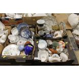 THREE TRAYS OF ASSORTED CERAMICS TO INCLUDE WEDGWOOD JASPERWARE, AYNSLEY ETC