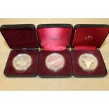 THREE CASED SILVER CANADIAN DOLLAR PROOF COINS