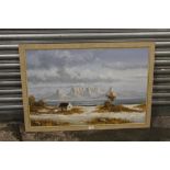 A FRAMED OIL ON BOARD OF A TABLE MOUNTAIN - SIGNED LOWER LEFT - H 60 CM BY W 90 CM