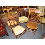 AN OAK ART NOUVEAU CHAIR, EDWARDIAN INLAID CHAIR AND TWO OTHER CHAIRS (4)