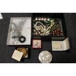 TWO BOXES OF ASSORTED COSTUME JEWELLERY TO INCLUDE A RING, PENDANT AND EARRING SET ETC