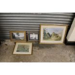 FIVE ASSORTED WATERCOLOURS TO INCLUDE A MOUNTAINOUS SCENE TOGETHER WITH A PASTEL STUDY OF A
