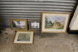 FIVE ASSORTED WATERCOLOURS TO INCLUDE A MOUNTAINOUS SCENE TOGETHER WITH A PASTEL STUDY OF A